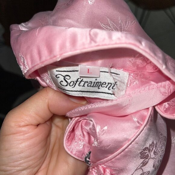 Softraiment Vintage Womens Silk Robe Size Large Pink Snap Front Floral Jacquard - Picture 7 of 16